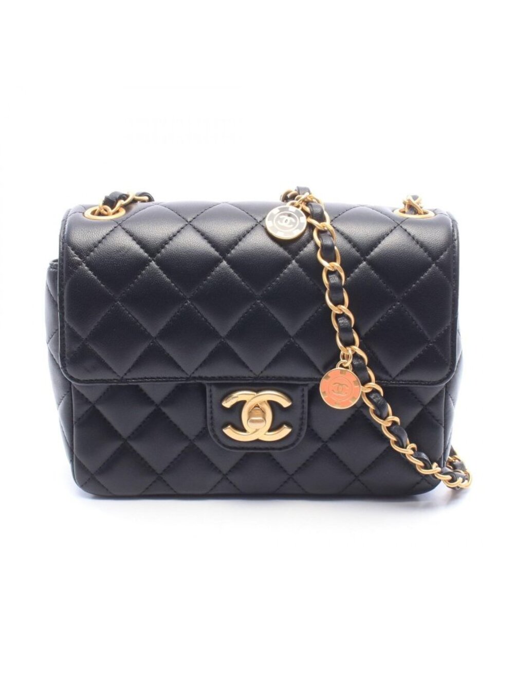 Chanel Shoulder Bag Mini Quilted Black Lambskin Chain